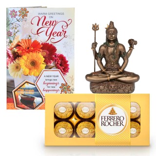 New Year Gift for Family & Friends - Greeting Card, Shiv Ji Murti, Chocolate Box