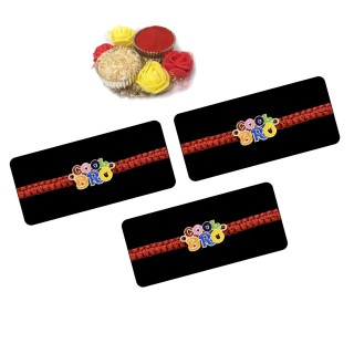 Set of 3 Rakhi for Younger Brother with Roli Chawal
