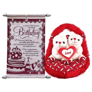 Birthday Gift for Wife, Girlfriend - Scroll Card, Couple Teddy Bear Hanging On Heart