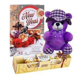 New Year Gift for Girls, Boys - Chocolate with Soft Teddy and Greeting Card