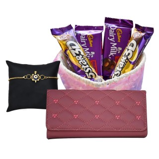 Rakhi Gift for Sister - Evil Eye Bracelet, Hand Clutch and Decorative Chocolate Basket