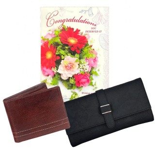 Men's Wallet and Womens Hand Clutch with Greeting Card | Wedding Anniversary Gift for Couples