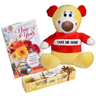 New Year Gift for Girls, Kids - Chocolate with Teddy Bear and Greeting Card