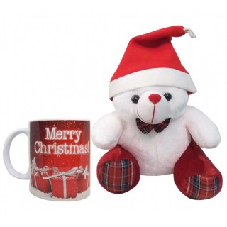 Christmas Gift Combo - Merry Christmas Coffee Mug, Soft Toy with Christmas Cap