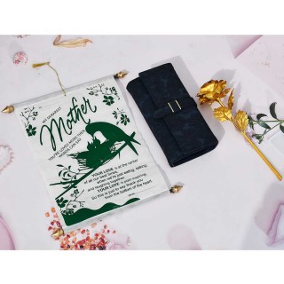 Gift Combo for Mom - Scroll Card, Artificial Golden Rose and Women Hand Wallet