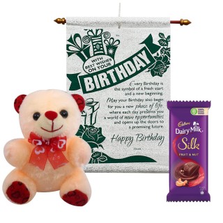 Birthday Scroll Card With Teddy Bear And Chocolate