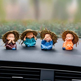 Baby Hat Monk Buddha Idols for Car Dashboard, Home Decor (Set of 4)