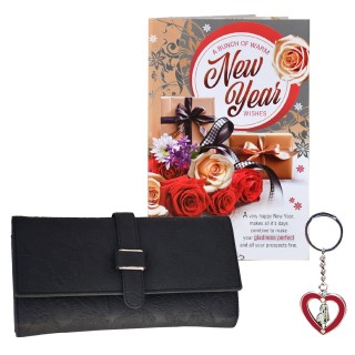 New Year Gift for Girlfriend, Wife - Greeting Card, Women Wallet and Love Key Chain