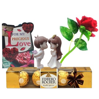Love Gift for Girlfriend, Boyfriend - Greeting Card, Couple Showpiece, Red Rose Flower, Chocolate Box