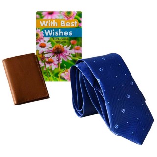 Gift for Men - Best Wishes Greeting Card, Neck Tie and Leather Card Holder