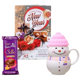 New Year Gift for Kids, Children - Chocolate with Snowman Mug and Greeting Card