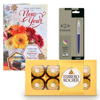 New Year Gift for Corporate Clients - Chocolate Box, Parker Pen and Greeting Card
