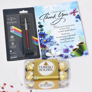 Thank You Gift - Greeting Card with Parker Pen and Ferrero Rocher Chocolate Pack