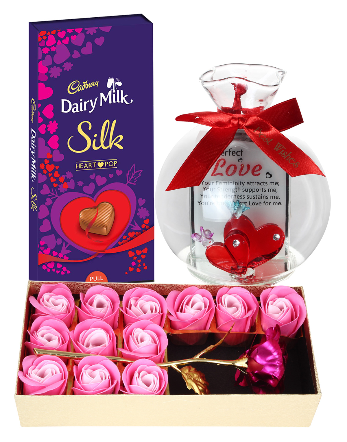 Dairy Milk Silk Chocolate, Love Quotation Glass Jar with Artificial ...