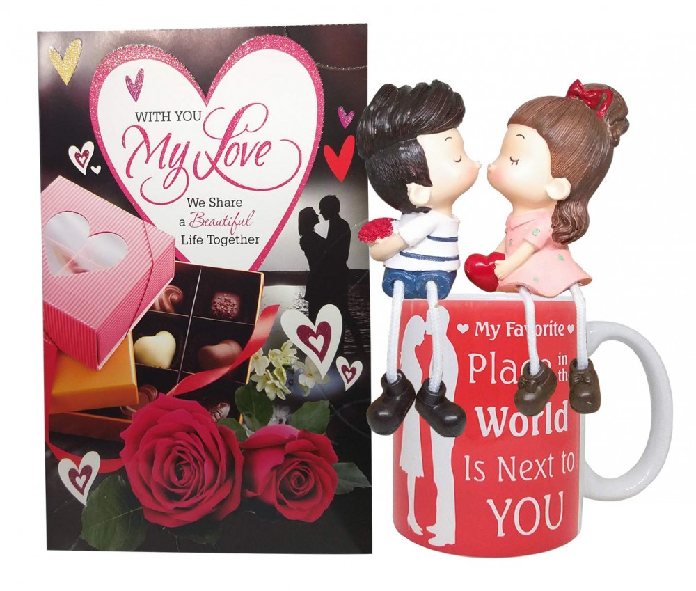 Valentine Day Love Gift for Girlfriend or Wife - Greeting Card, Coffee Mug & Love Couple Showpiece Valentine Day Love Gift for Girlfriend or Wife - Greeting Card, Coffee Mug & Love Couple Showpiece