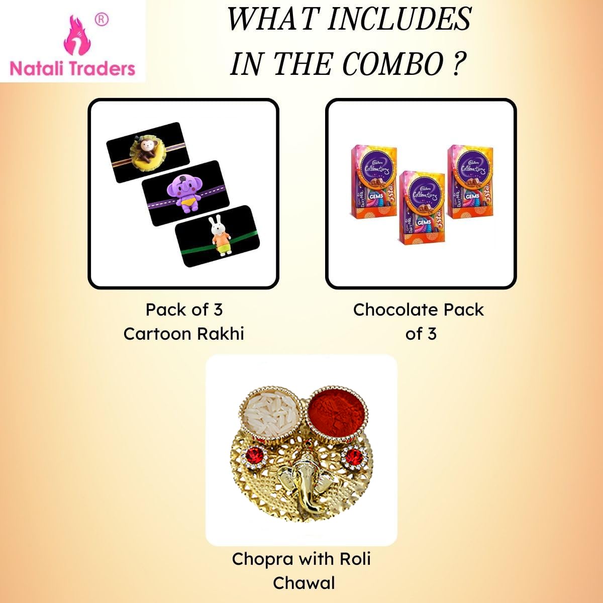 Cartoon Rakhi with Chocolate Box for Younger Brother and Sister - Set of 3 Cartoon Rakhi with Chocolate Box for Younger Brother and Sister - Set of 3