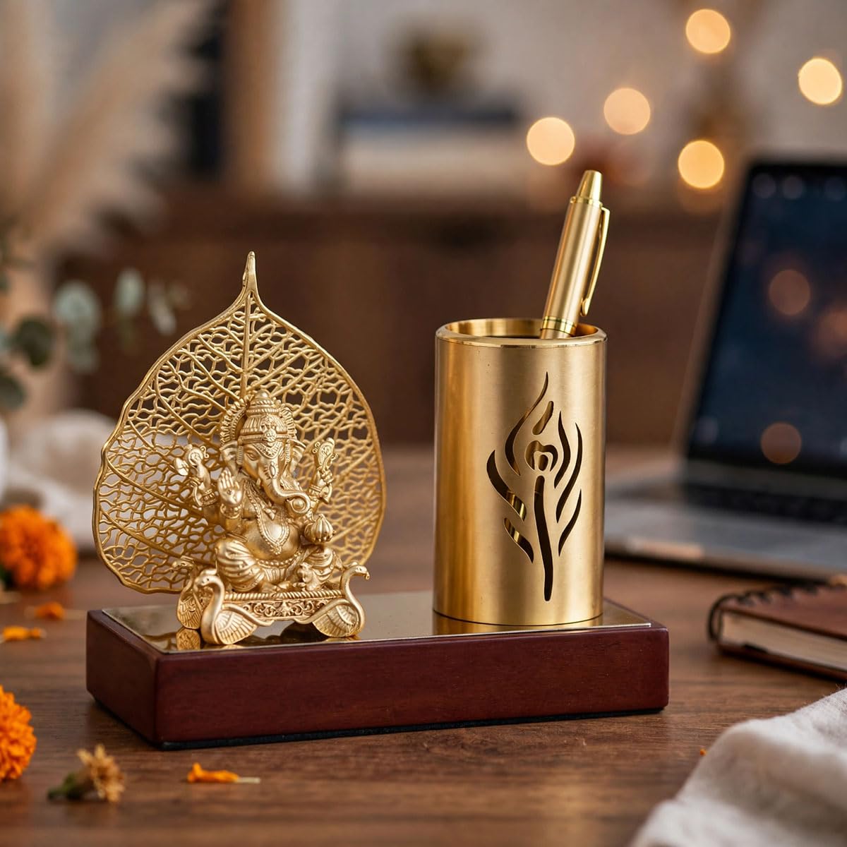 Metal Ganesha Pen Stand Decorative Showpiece for Desk, Home & Office Metal Ganesha Pen Stand Decorative Showpiece for Desk, Home & Office