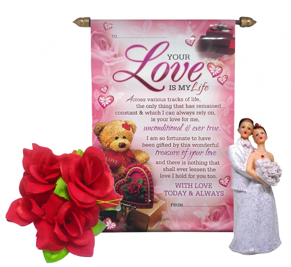 Valentine's Day Love Gift For Her - Love Message Scroll, Red Rose ...