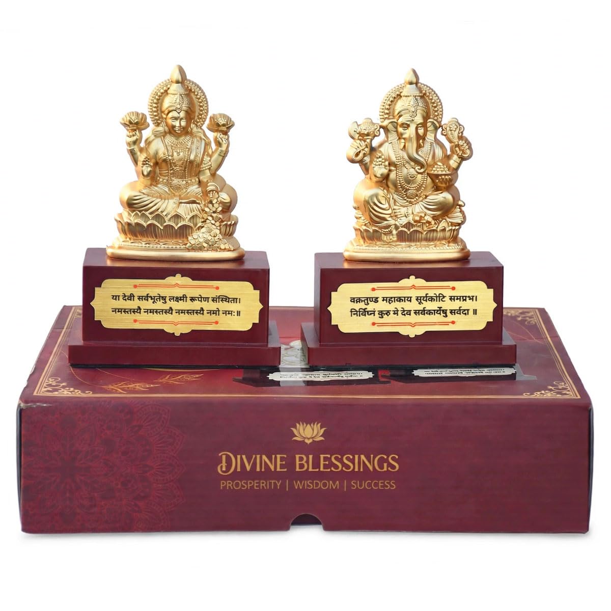 Golden Lakshmi Ganesh Ji Diwali Gift Set with Wooden Base Golden Lakshmi Ganesh Ji Diwali Gift Set with Wooden Base