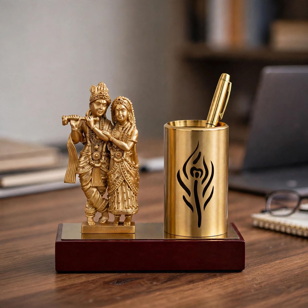 Metal Radha Krishna Pen Stand Decorative Desk Showpiece Metal Radha Krishna Pen Stand Decorative Desk Showpiece