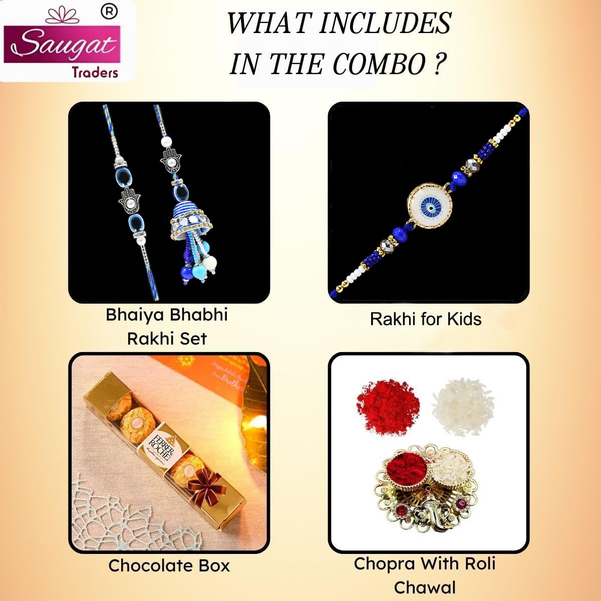 Evil Eye Family Rakhi Set of 3 with Chocolate & Roli Chawal Plate Evil Eye Family Rakhi Set of 3 with Chocolate & Roli Chawal Plate