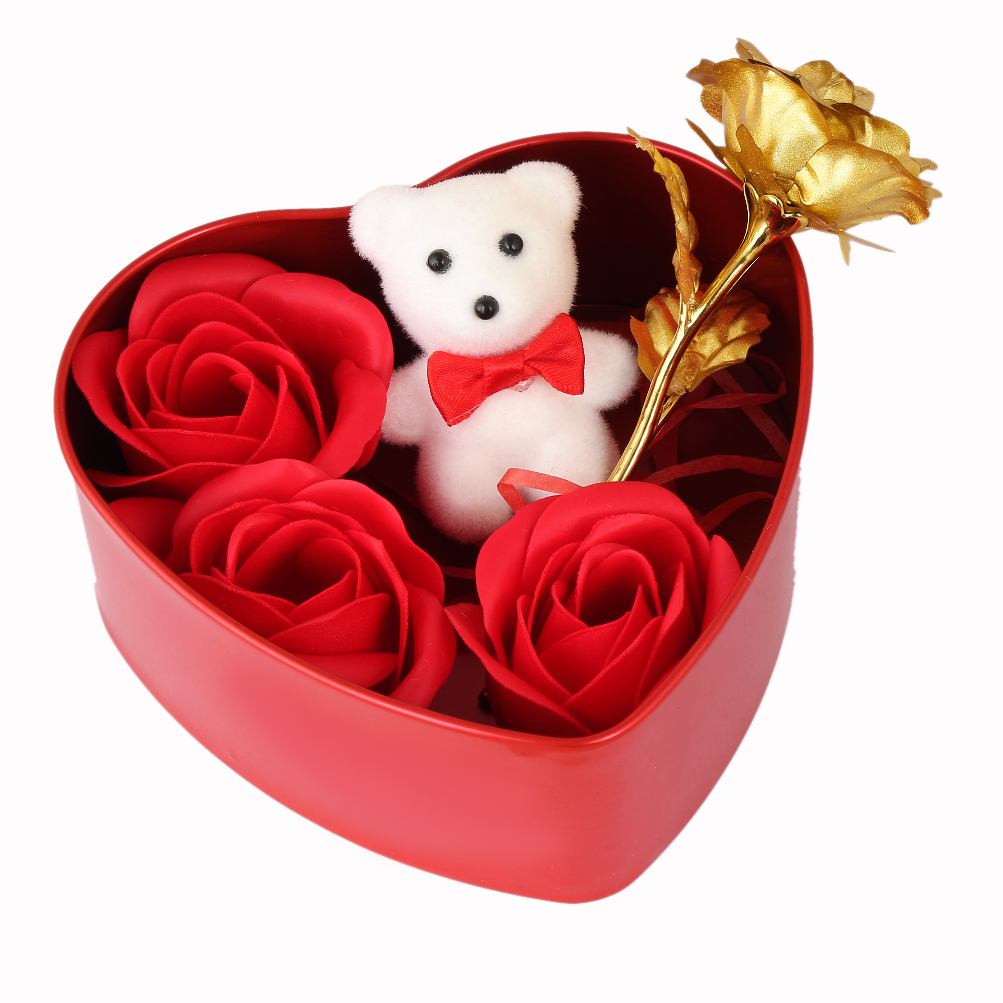Love Gift for Girls - Artificial Golden Roses with Teddy & 3Pcs Scented  Roses-Birthday-Anniversary-Love Gifts