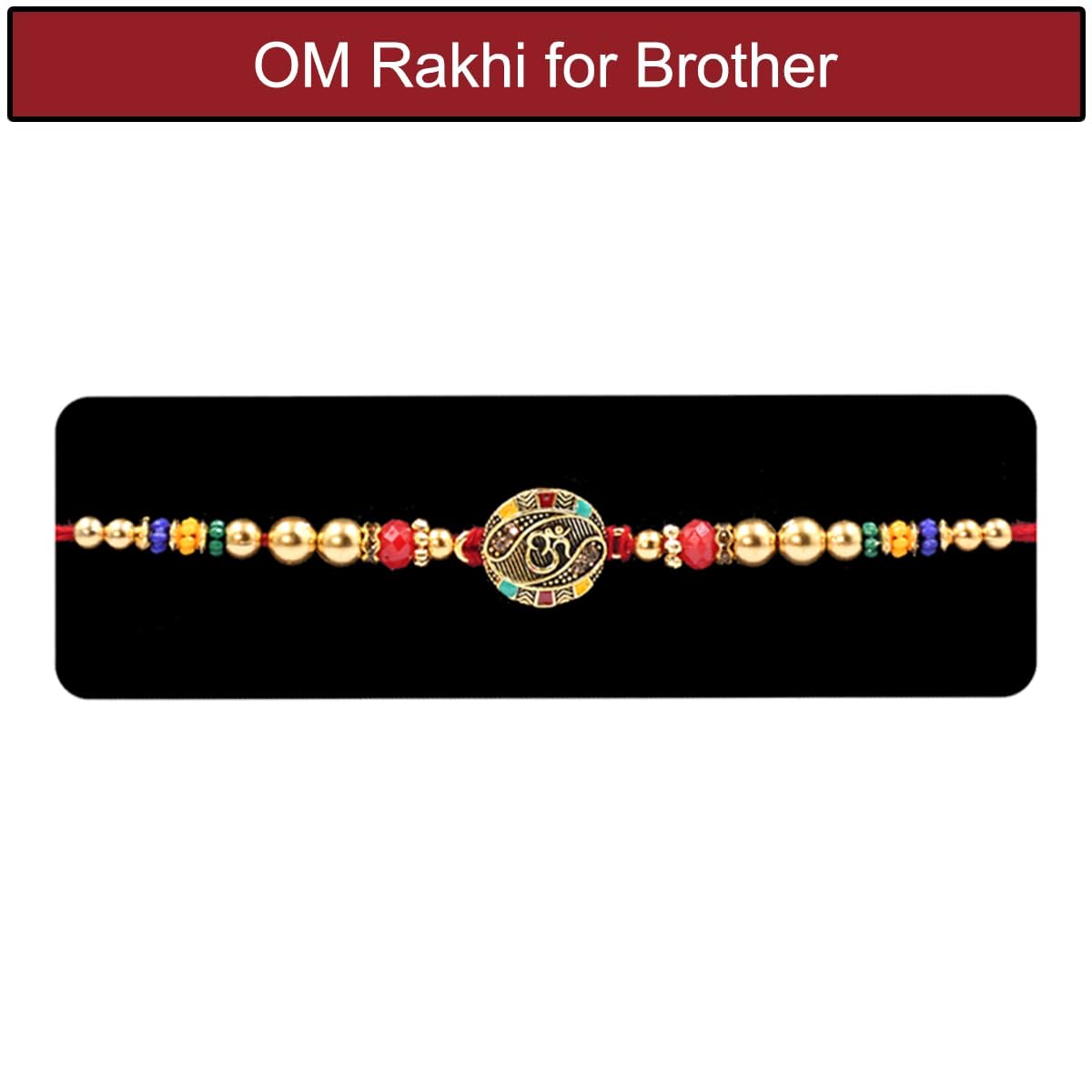 Om Rakhi for Brother with Chocolate and Mahakal Metal Key Chain with Roli Chawal Chopra Om Rakhi for Brother with Chocolate and Mahakal Metal Key Chain with Roli Chawal Chopra