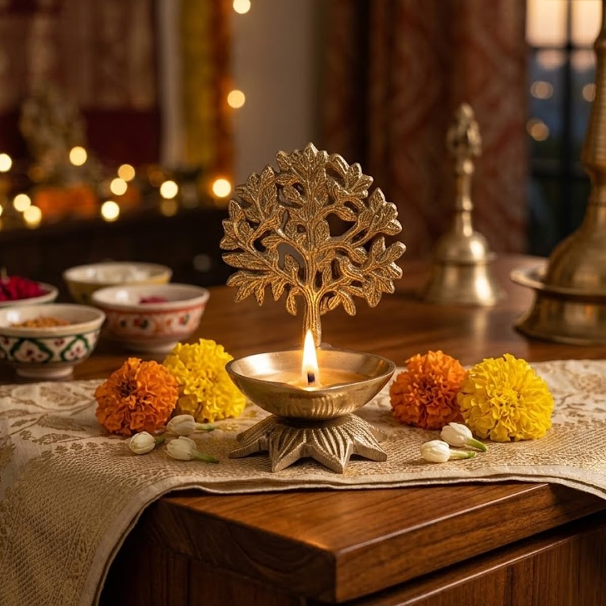 Brass Kalpvriksh Tree Diya for Mandir, Home Decor Brass Kalpvriksh Tree Diya for Mandir, Home Decor