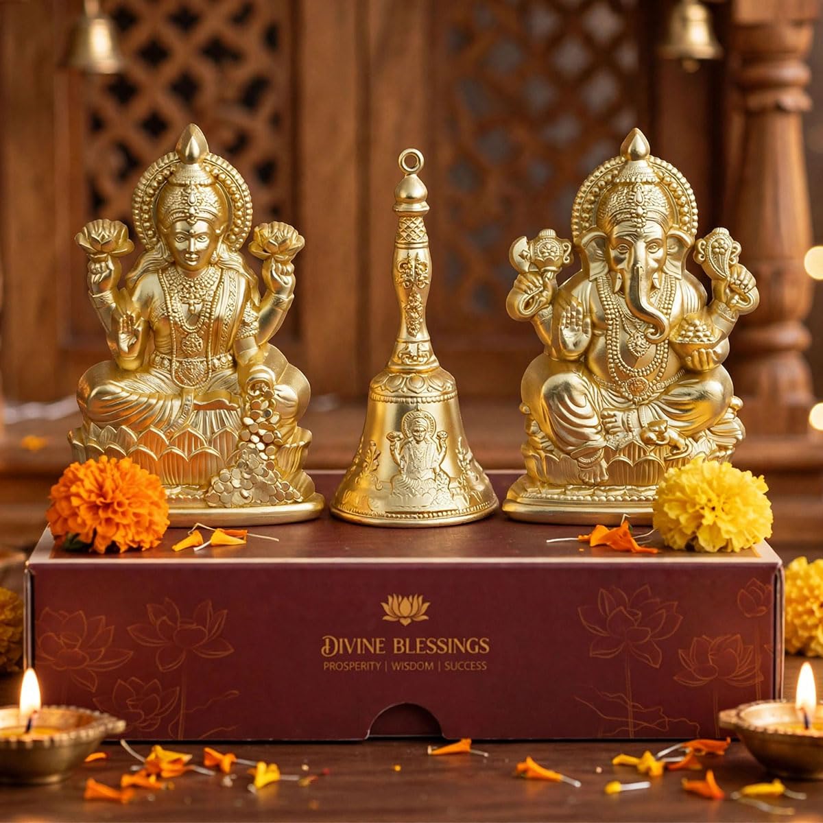 Diwali Corporate Gift Set – Golden Laxmi Ganesh Idol with Elegant Golden Bell Diwali Corporate Gift Set – Golden Laxmi Ganesh Idol with Elegant Golden Bell