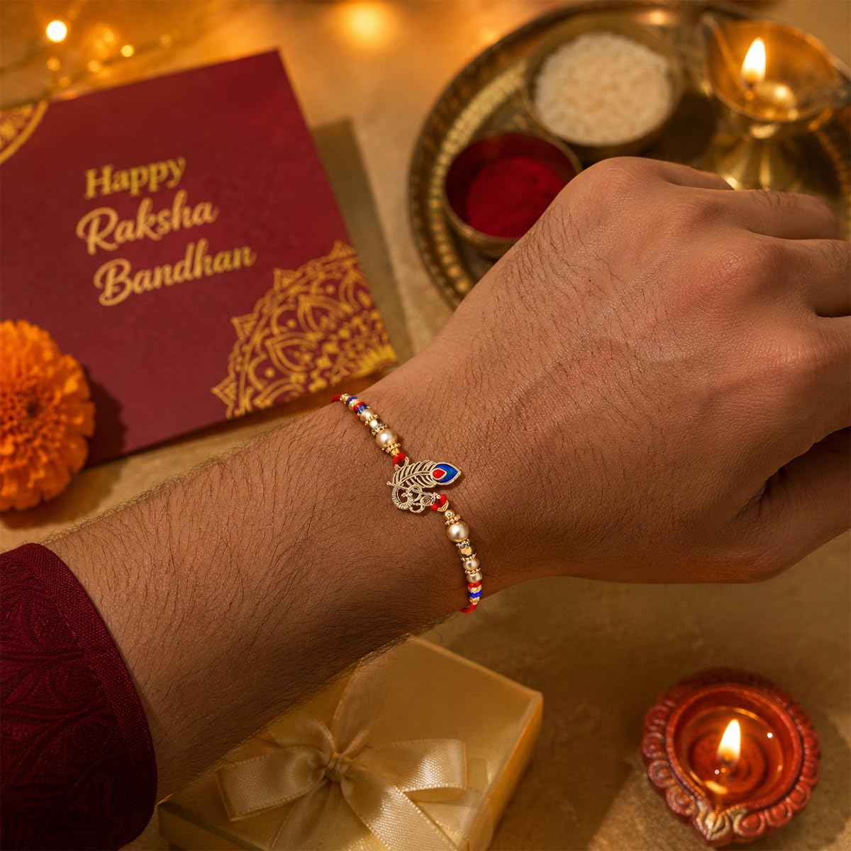 Bhaiya Bhabhi Rakhi with Celebration Chocolate Box and Roli Chawal Chopda Bhaiya Bhabhi Rakhi with Celebration Chocolate Box and Roli Chawal Chopda