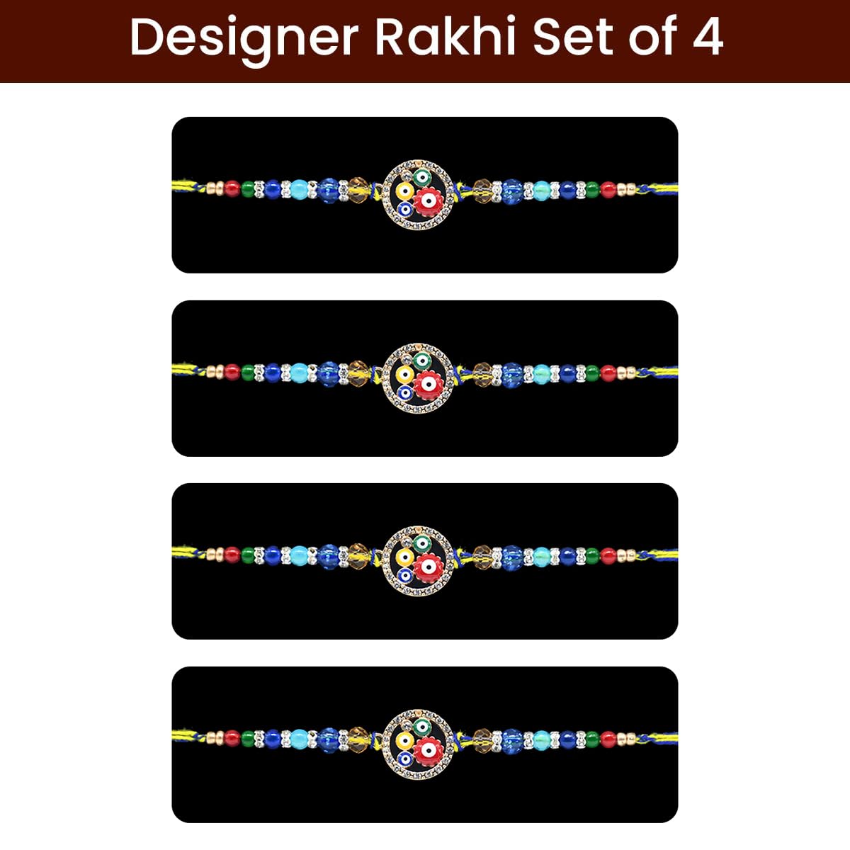 Set Of 4 Rakhi Set For Brother With Chocolate Combo Set Of 4 Rakhi Set For Brother With Chocolate Combo