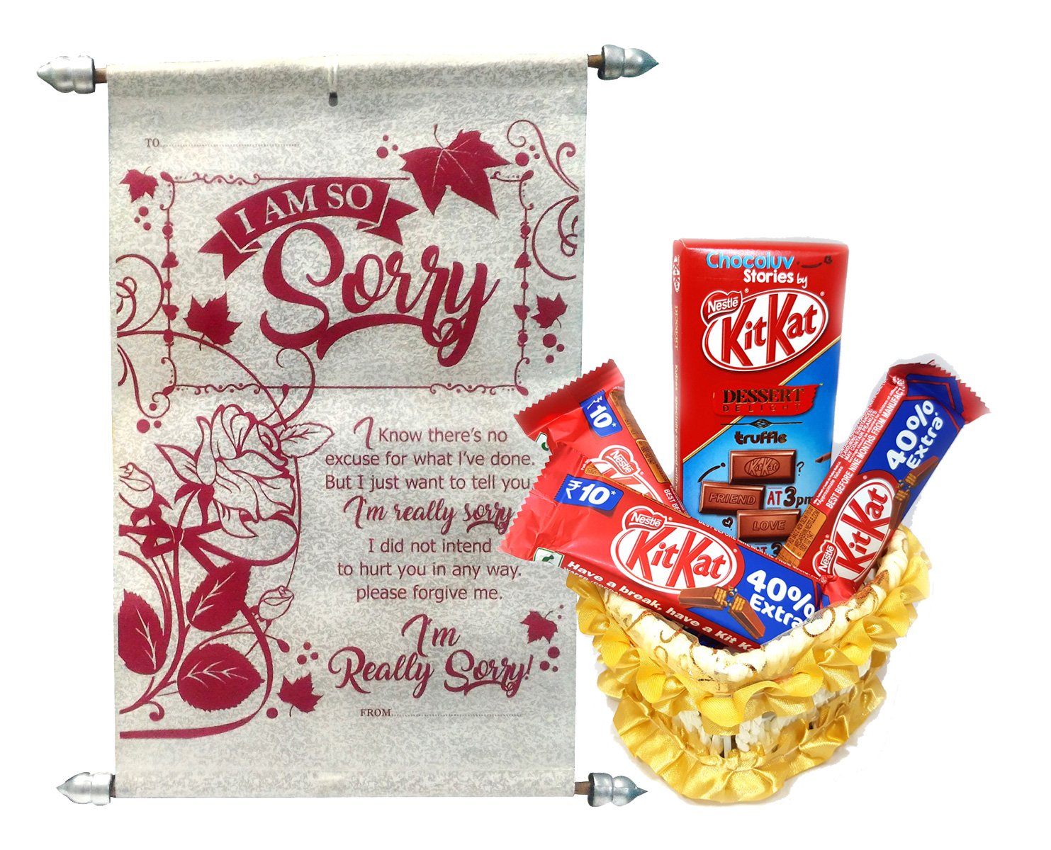 Sorry Gift For Girlfriend Sorry Scroll Card Basket With 4 Nestle Chocolate Apology Gifts Sorry Chocolate Gifts Sorry Gift For Girlfriend Sorry Scroll Card Basket With 4 Nestle Chocolate Apology Gifts Sorry Chocolate Gifts
