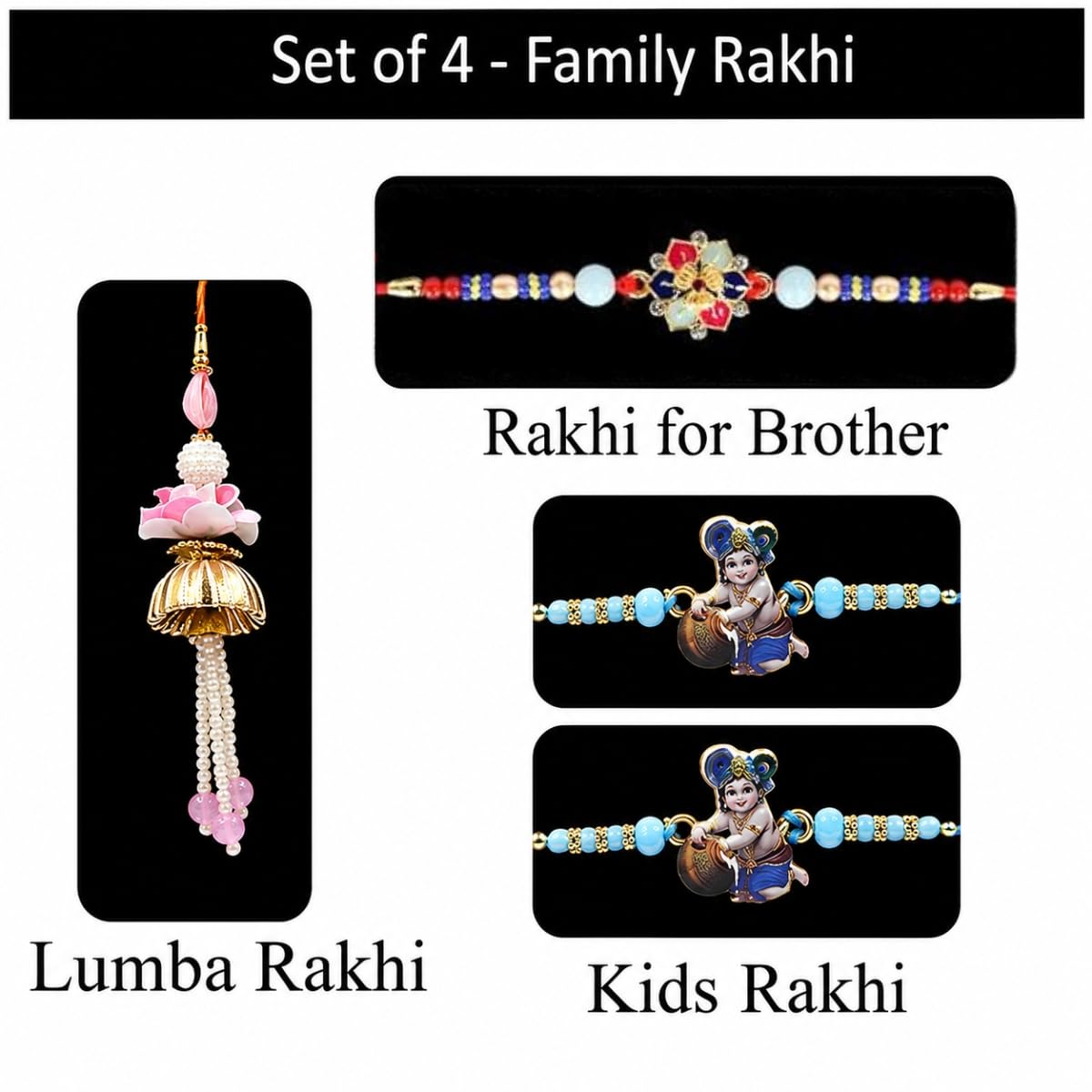 Family Rakhi Set of 4 with Designer Chopra Family Rakhi Set of 4 with Designer Chopra