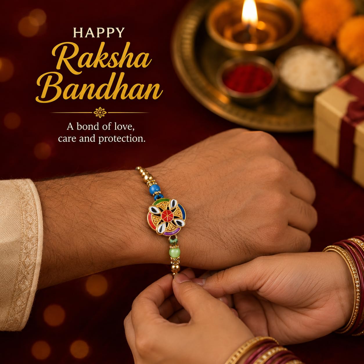 Family Rakhi Set with Chocolate and Greeting Card Family Rakhi Set with Chocolate and Greeting Card