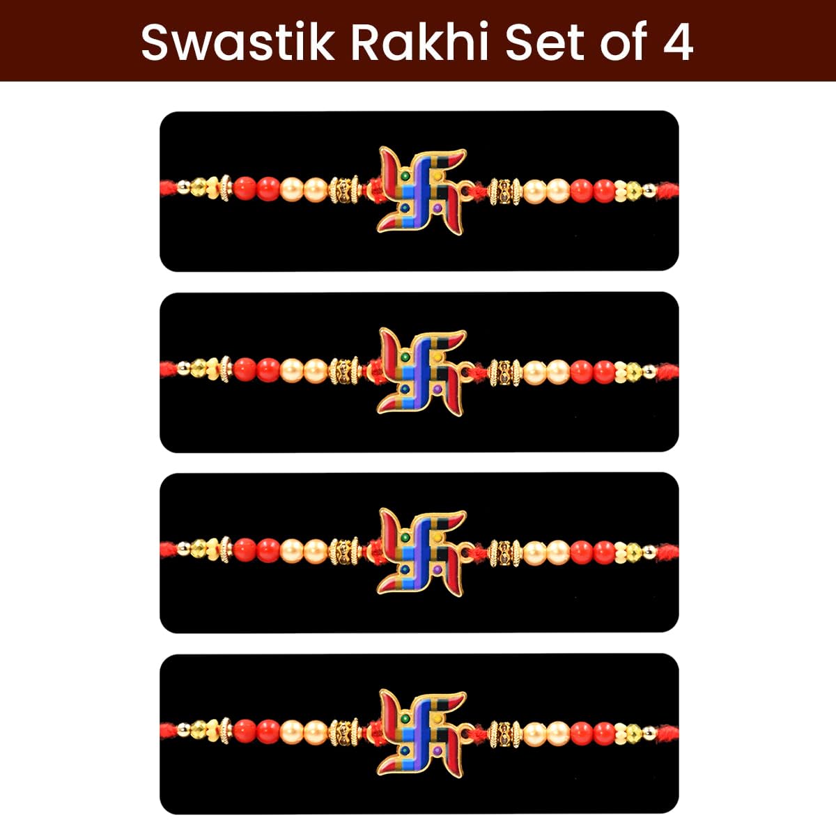 Swastik Rakhi Set of 4 with Chocolate Gift for Brother Swastik Rakhi Set of 4 with Chocolate Gift for Brother