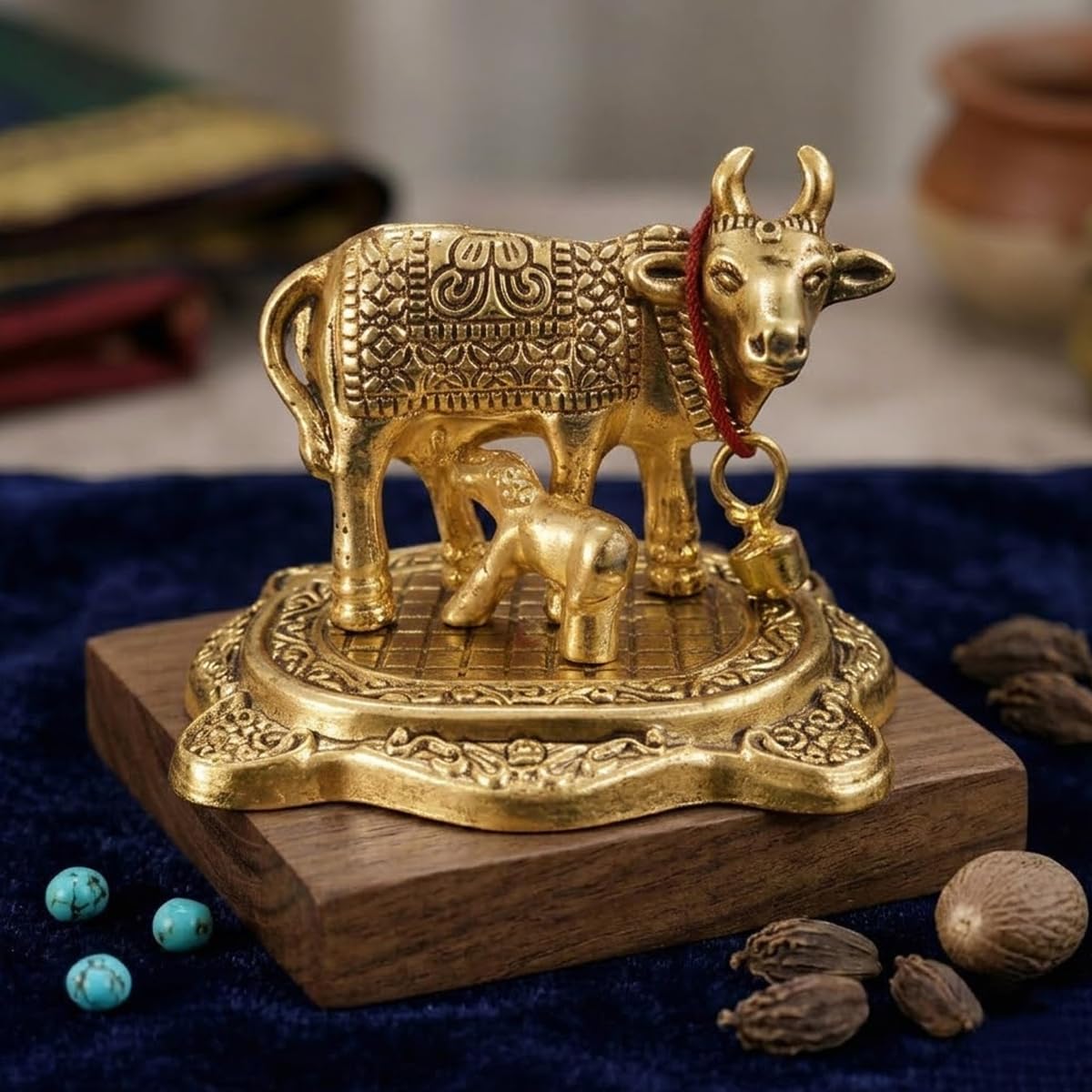 Golden Cow with Calf Statue for Pooja, Home Decor, Vastu Gift Golden Cow with Calf Statue for Pooja, Home Decor, Vastu Gift
