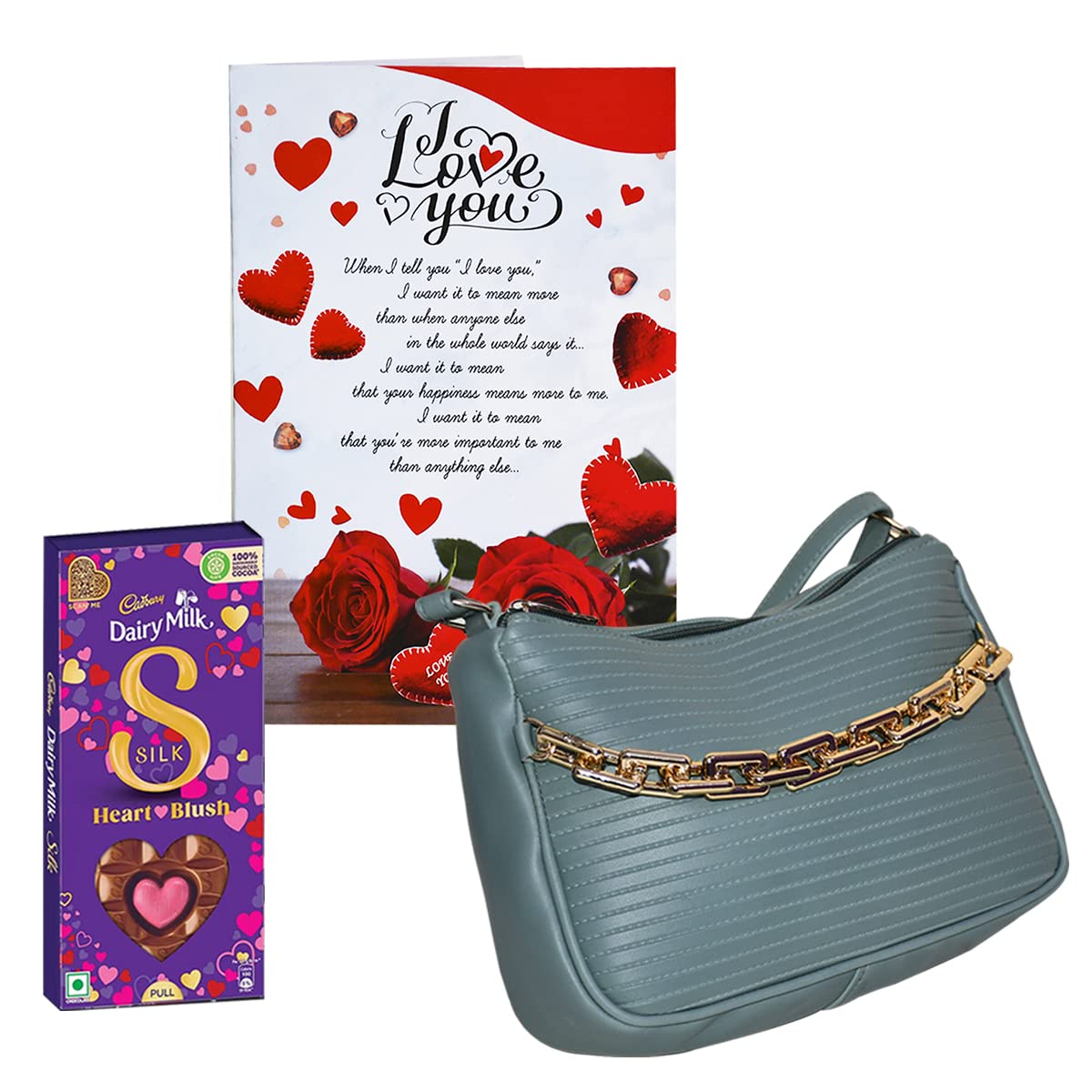 Best Gift for Wife, Girlfriend - Love Greeting Card, Handbag, Silk  Chocolate - Anniversary - Birthday - Valentine Day Gift