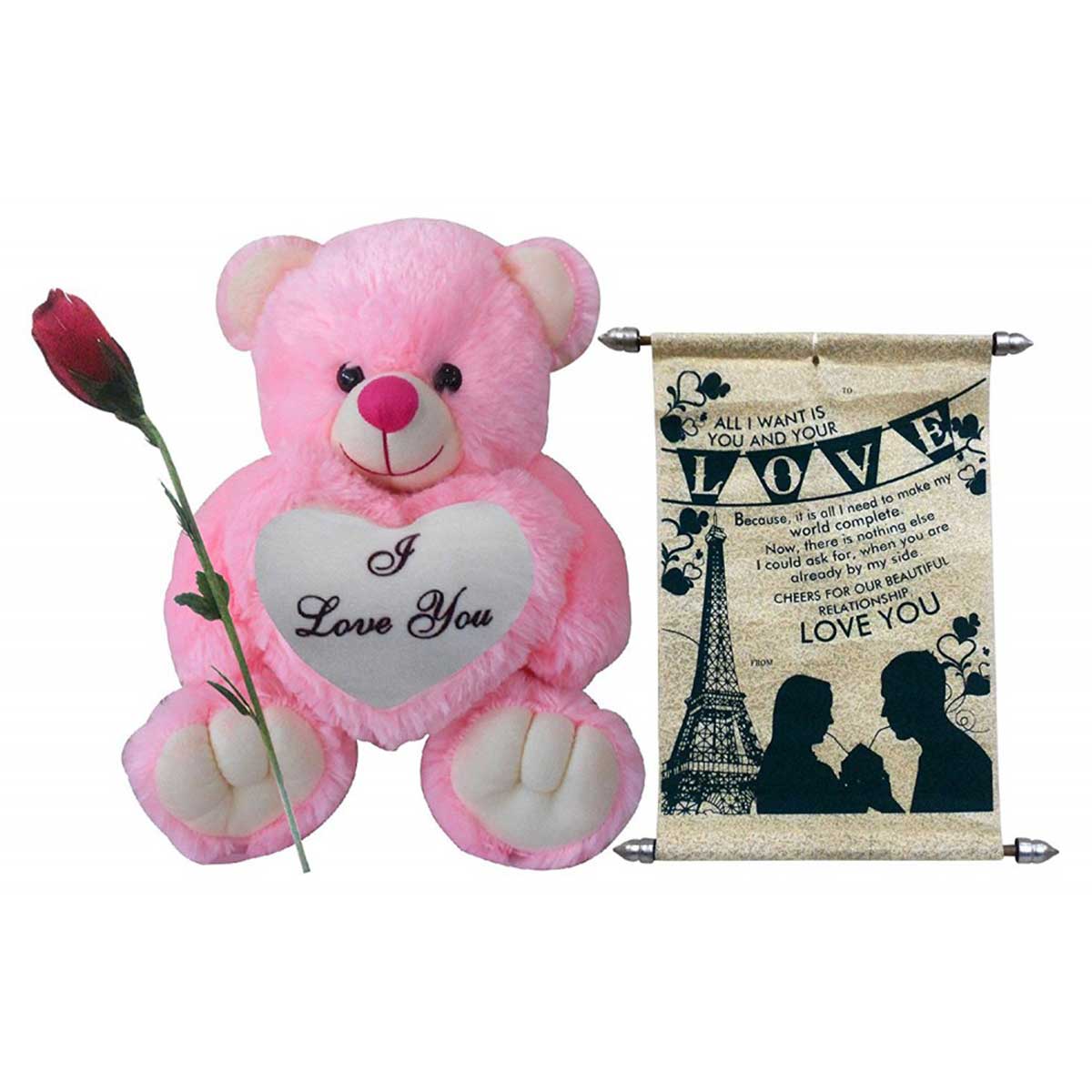 Love Gift for Girlfriend Love Scroll Card Soft I Love You Teddy