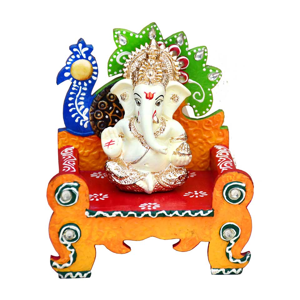 Beautiful Ganesha idol with peacock themed singhasan