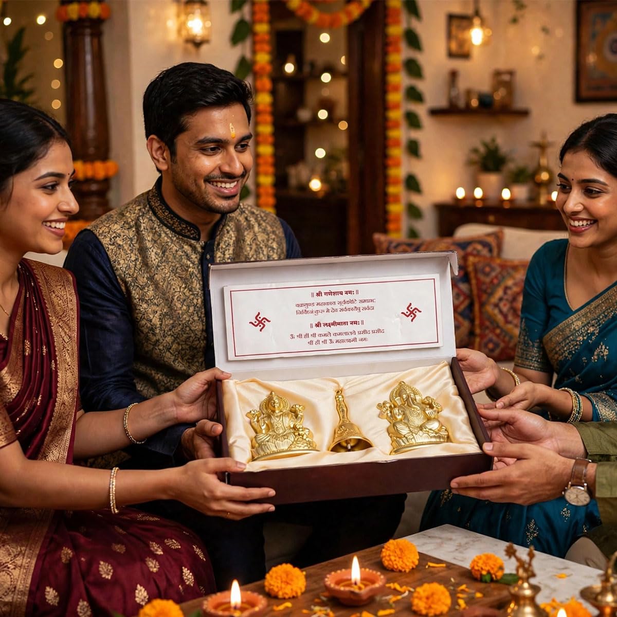 Diwali Corporate Gift Set – Golden Laxmi Ganesh Idol with Elegant Golden Bell Diwali Corporate Gift Set – Golden Laxmi Ganesh Idol with Elegant Golden Bell