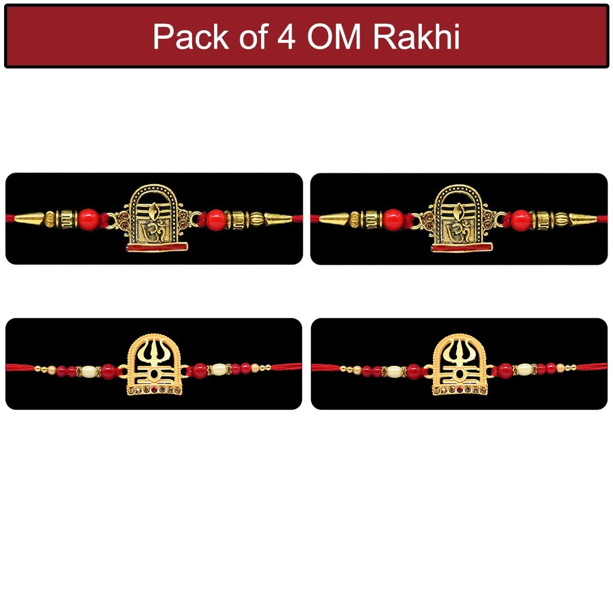 Set of 4 Om Rakhi for Brother with Chocolate Box Set of 4 Om Rakhi for Brother with Chocolate Box