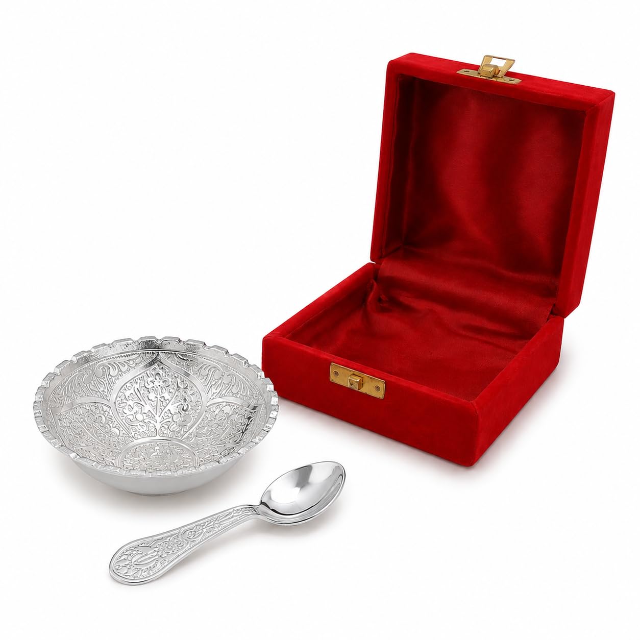 Germen Silver Bowl Spoon Set for Return Gift with Velvet Gift Box Germen Silver Bowl Spoon Set for Return Gift with Velvet Gift Box