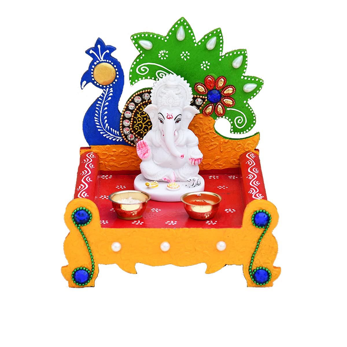 Beautiful Ganesha Idol With Peacock Themed Singhasan | Up to 50% Off
