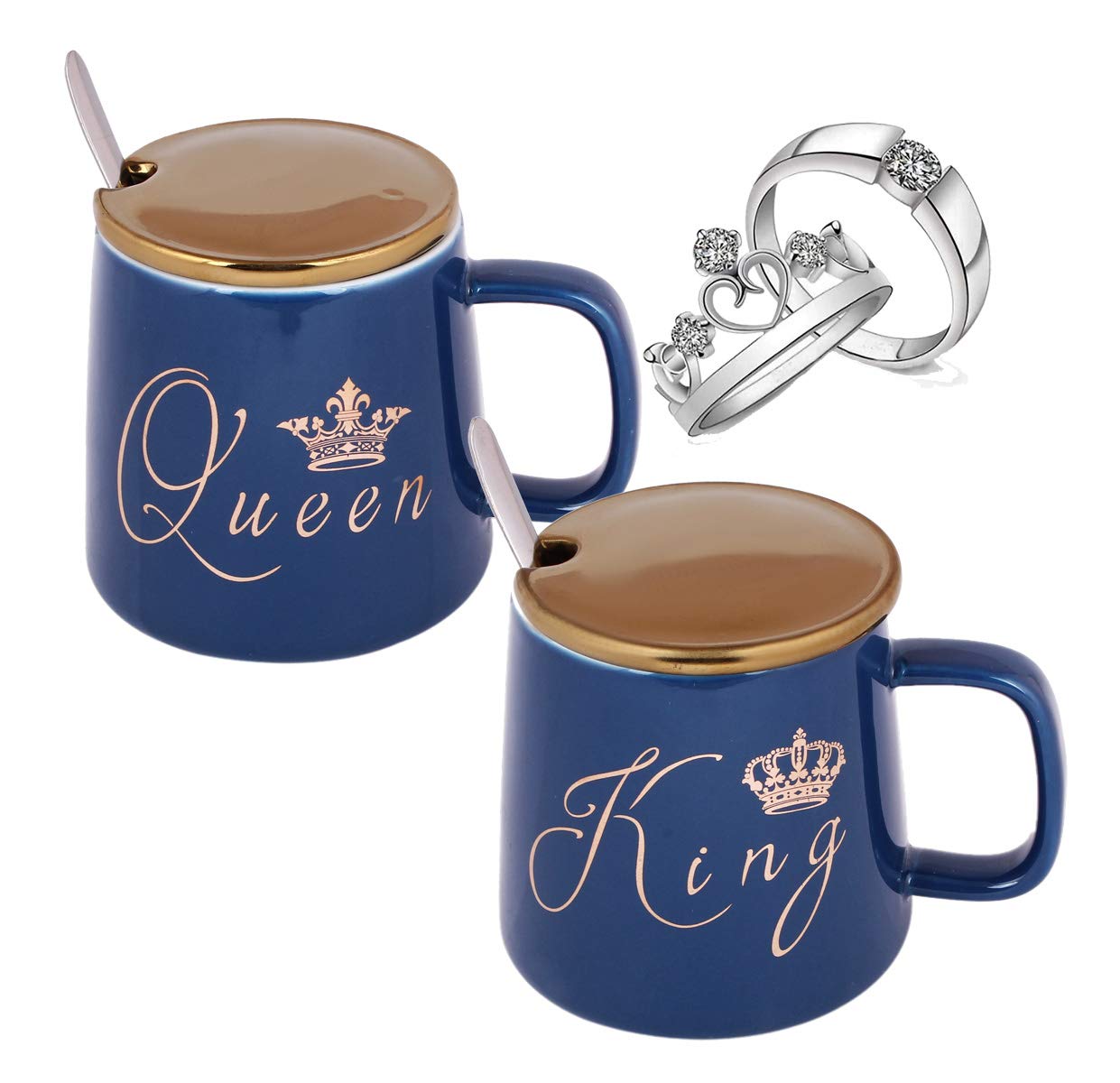 Gift for Couple - King Queen Coffee Mug with Love Couple Rings