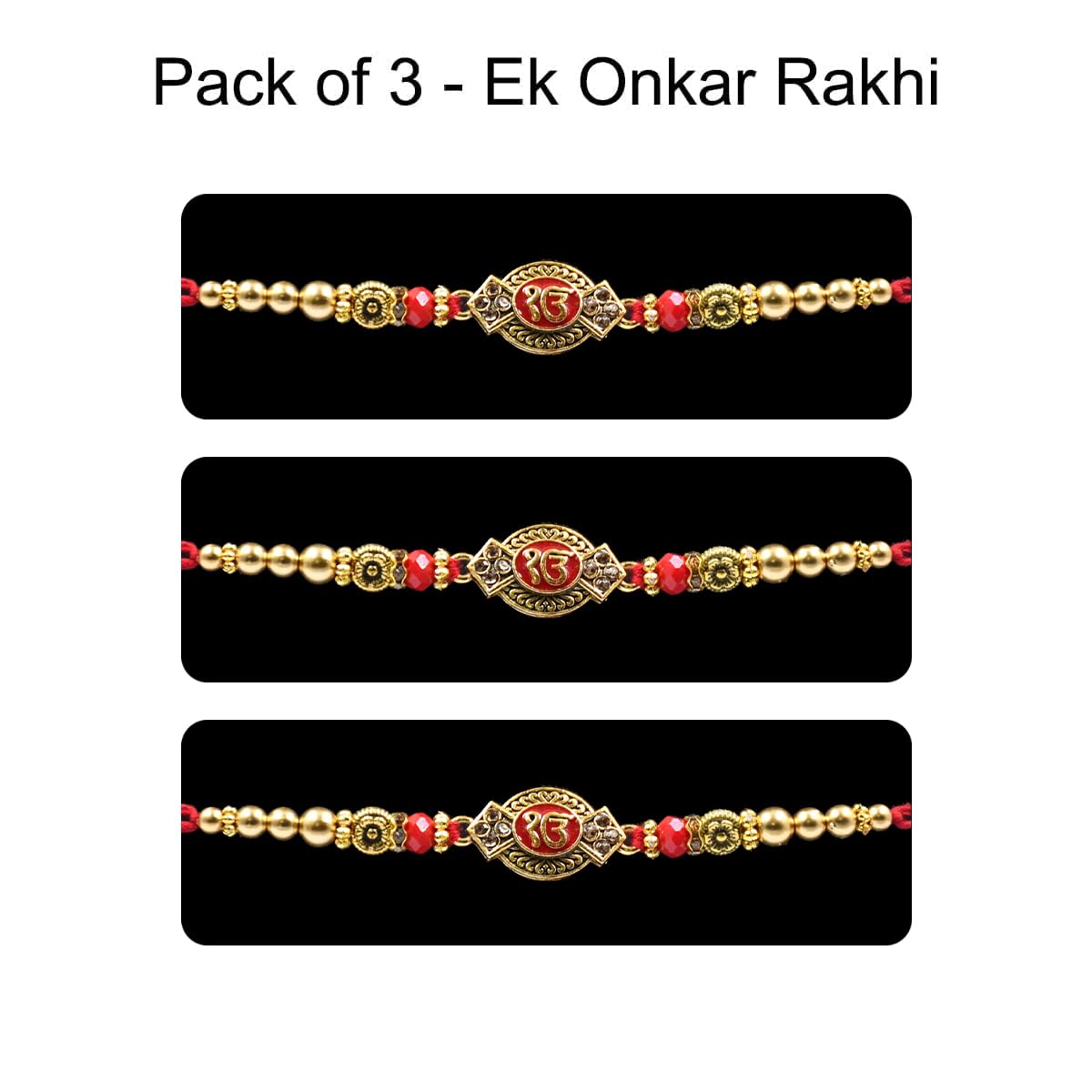 Set of 3 Ek Onkar Rakhi for Brother with Decorative Chopra Set of 3 Ek Onkar Rakhi for Brother with Decorative Chopra