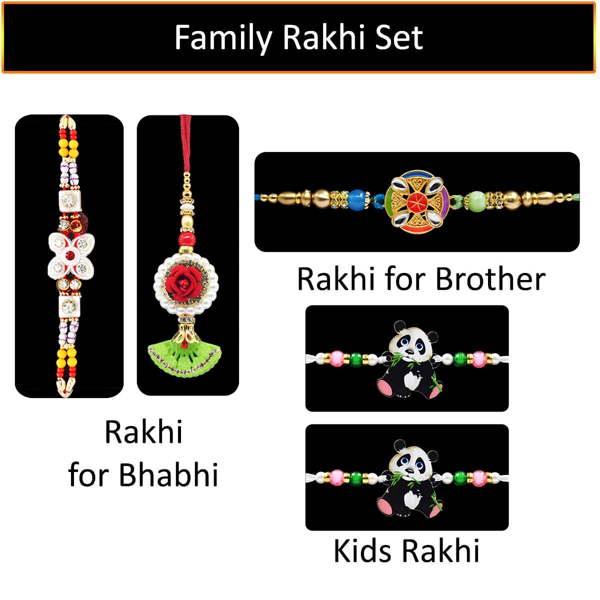 Family Rakhi Set with Chocolate and Greeting Card Family Rakhi Set with Chocolate and Greeting Card