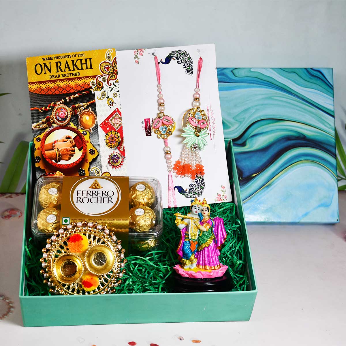 Set of 4 Rakhis Rakhi for Brother and Bhabhi with Ganesha Gift Combo /  Premium Unique Gifts hamper /Rakhi Gifts - Krishna Rakhi/Greeting  Card/Lumba Rakhi/ Rudraksh Rakhi/ Gift Hamper (Ganesha) : Amazon.in: