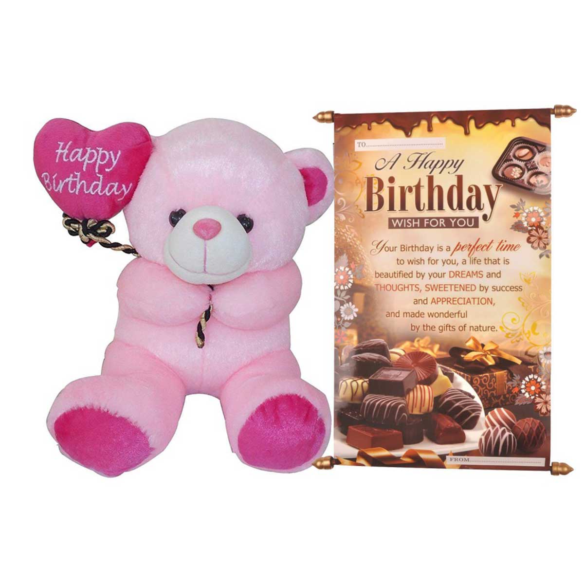 Happy Birthday Soft Teddy Bear Birthday Wishes Scroll Card