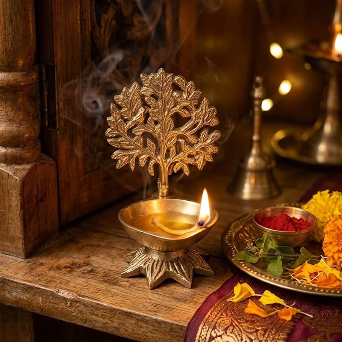 Brass Kalpvriksh Tree Diya with Box for Diwali and House Warming Retun Gifts Brass Kalpvriksh Tree Diya with Box for Diwali and House Warming Retun Gifts