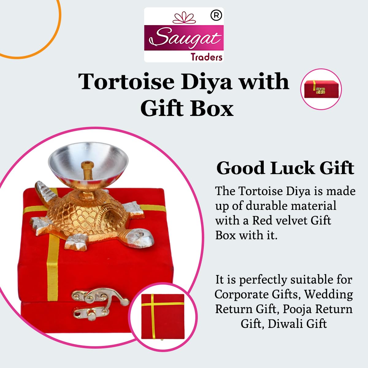 Tortoise Diya with Velvet Gift Box for Wedding, Pooja Return Gift, Diwali Good Luck Gift Tortoise Diya with Velvet Gift Box for Wedding, Pooja Return Gift, Diwali Good Luck Gift
